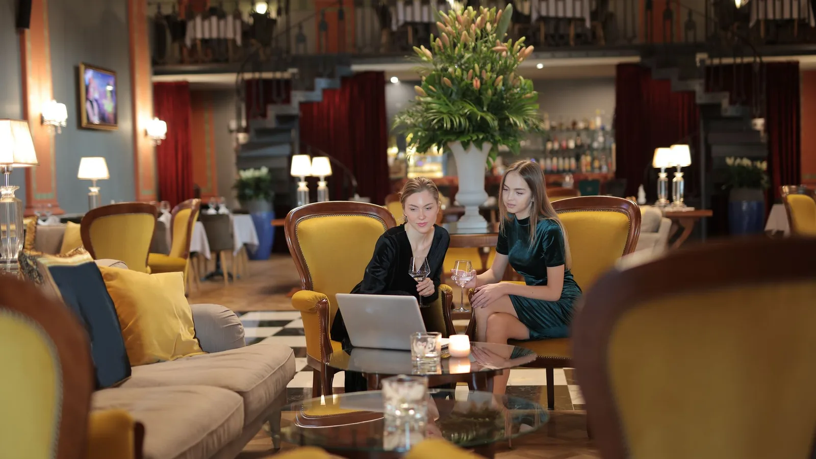 Two executives working together in an elegant lounge